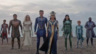 The cast of Marvel&#039;s Eternals movie including Richard Madden, Salma Hayek and Gemma Chan