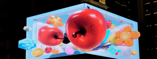 The Unilumin Naked-eye 3D concept delivers a 3D experience of fruit flying at walkers by in a popular outdoor square.
