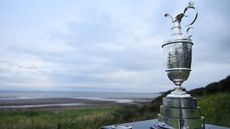 The Claret Jug on the first tee at Royal Troon