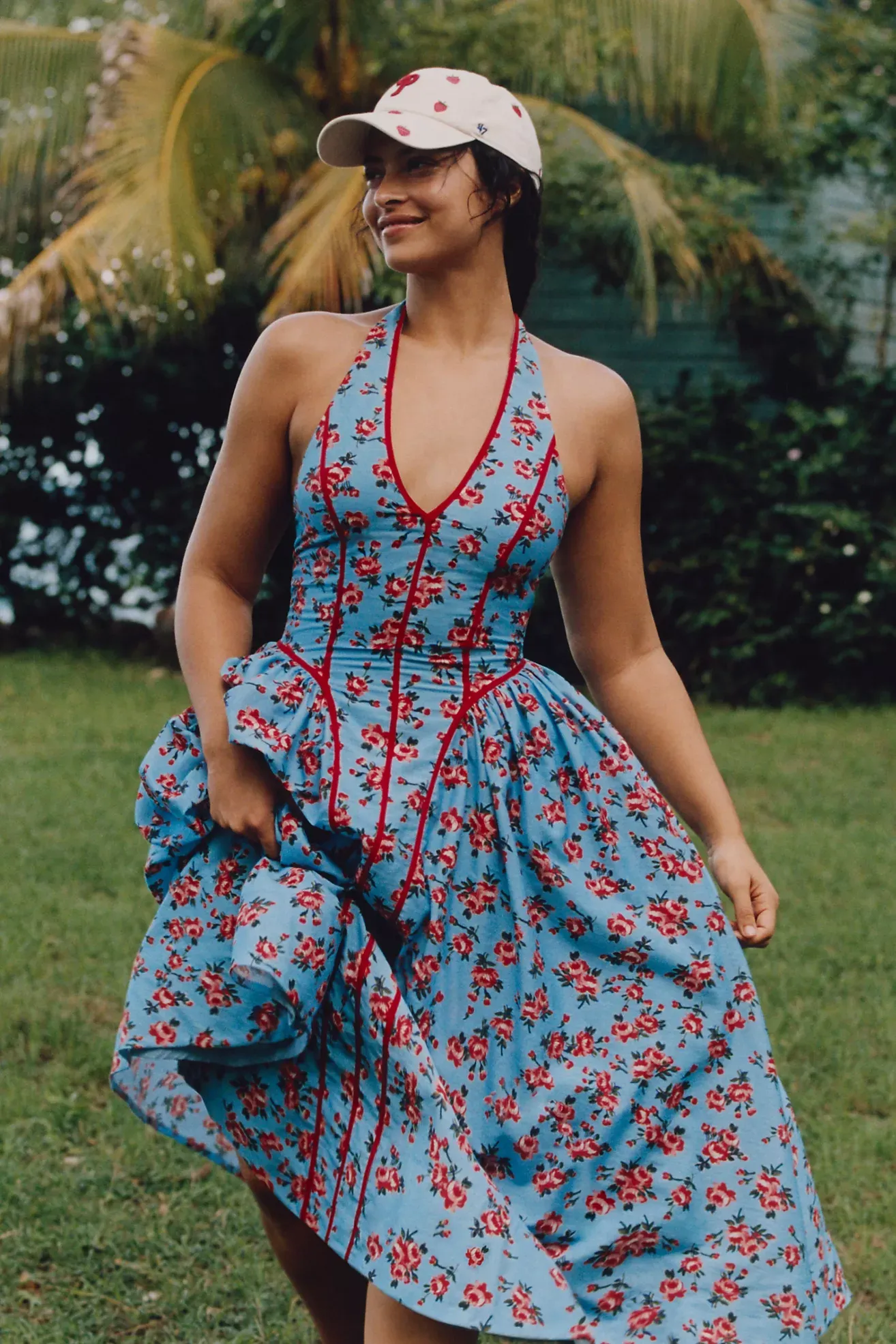 By Anthropologie Halter V-Neck Fit & Flare Midi Dress