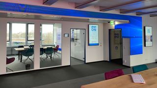 A meeting space outlined in the PPDS bright blue as part of its new studios.