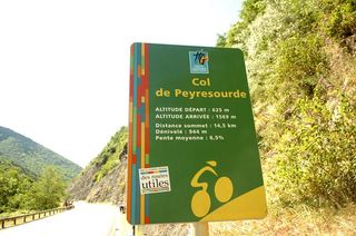 The Col du Peyresourde climb begins at 625m above sea level. Just 14.5km to the top which reaches a height of 1,569m