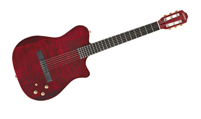 Construction-wise, we have a mahogany thru neck, with chambered wings topped with a finely flamed maple cap