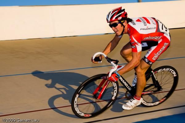 Ben Jacques-Maynes leads the chase in the Men's Scratch Race.