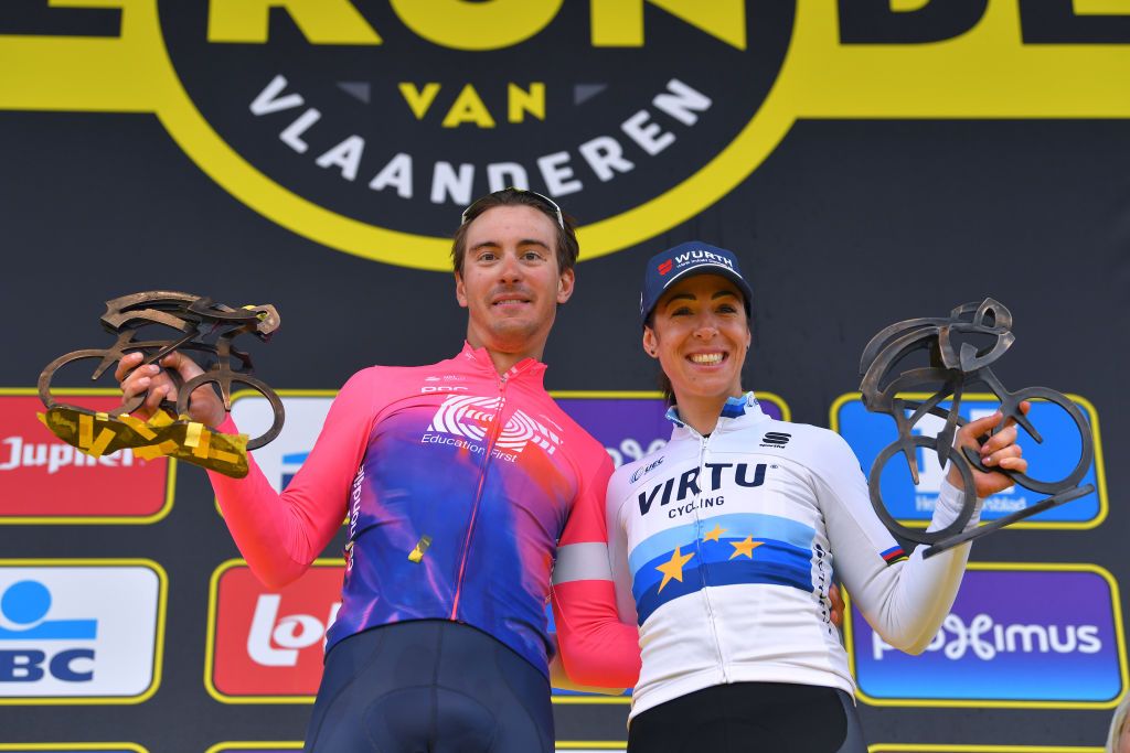 2019 Tour of Flanders winners Alberto Bettiol of Italy and Team EF Education First / Marta Bastianelli of Italy and Team Virtu Cycling