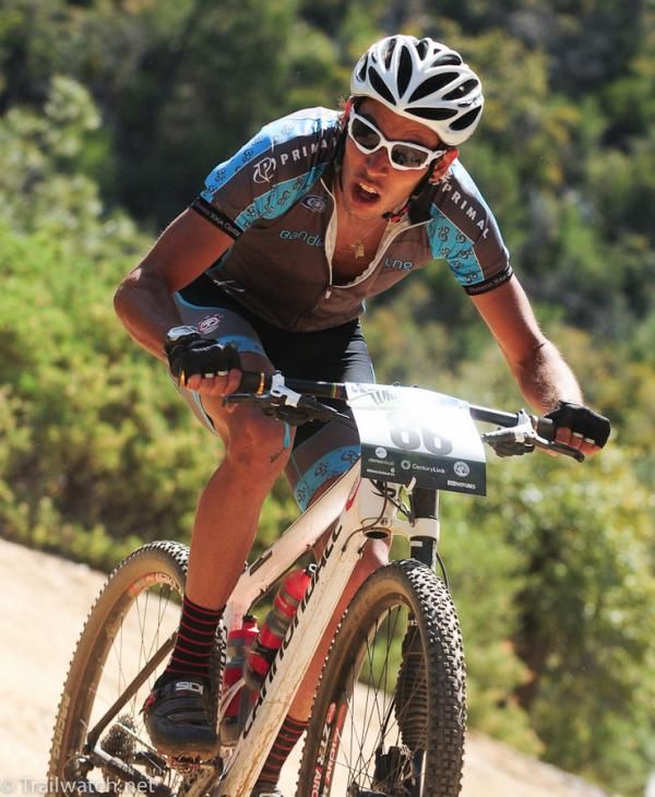 Hector Fernando Riveros riding in the top five before the descent to Skull Valley