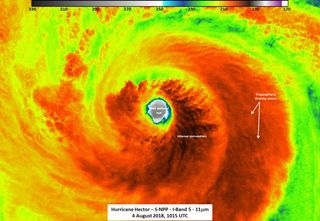 The Suomi NPP satellite captured this infrared image of Hurricane Hector on Aug. 4, 2018, after it had been reclassified as a Category 3 hurricane.