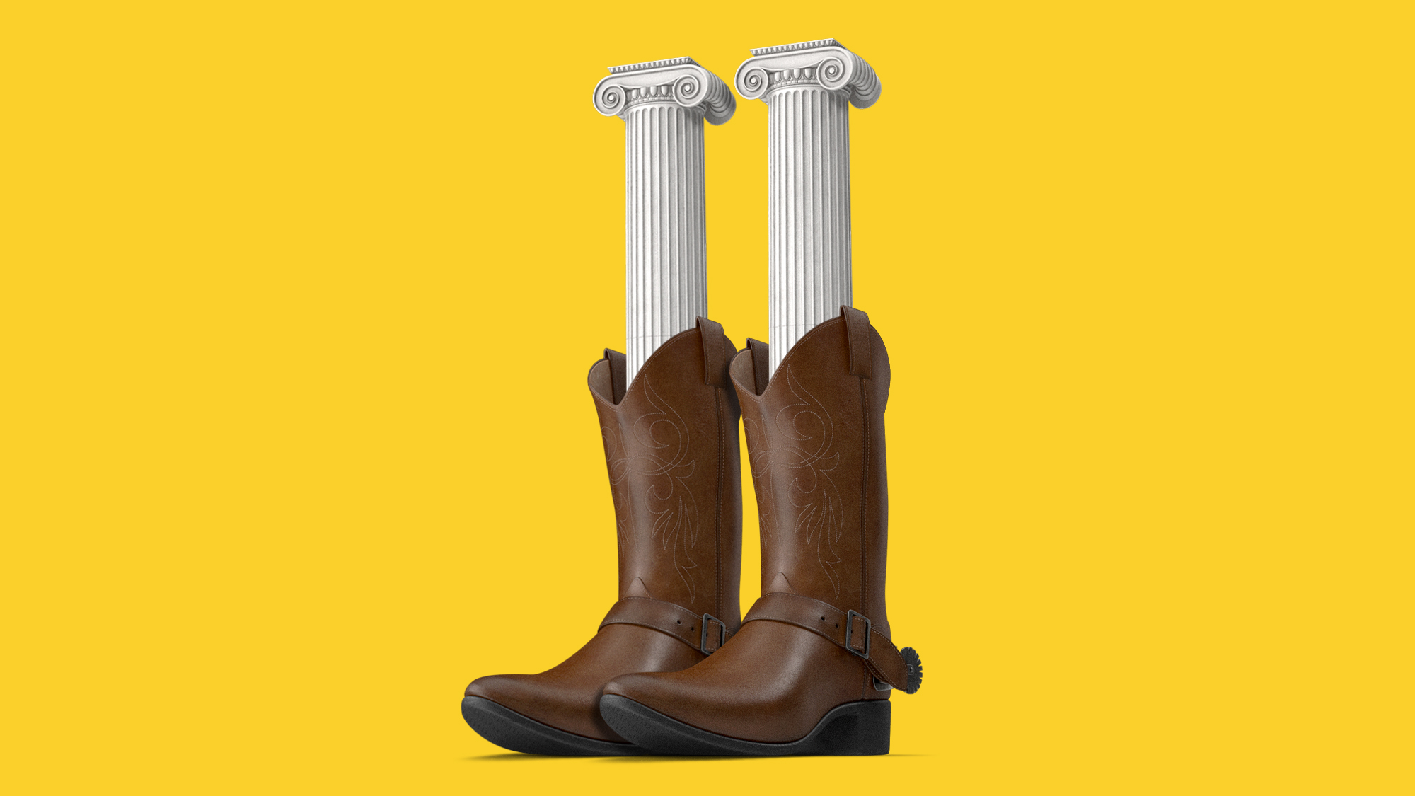 Illustration of two Ionic columns wearing cowboy boots