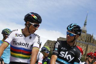 Peter Sagan and Chris Froome at the start line