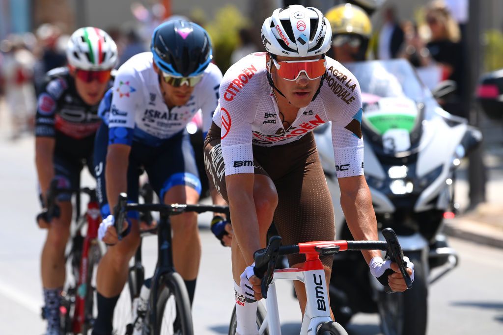 JESI ITALY MAY 17 Lawrence Naesen of Belgium and AG2R Citroen Team competes in the breakaway during the 105th Giro dItalia 2022 Stage 10 a 196km stage from Pescara to Jesi 95m Giro WorldTour on May 17 2022 in Jesi Italy Photo by Tim de WaeleGetty Images