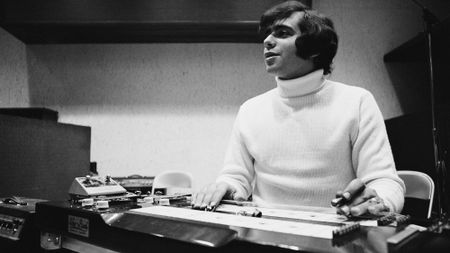 Eddie Gray, the guitarist of the band Tommy James and the Shondells, using a Sho-Bud pedal steel guitar during a recording session for their track 'Crimson and Clover', 30th October 1968