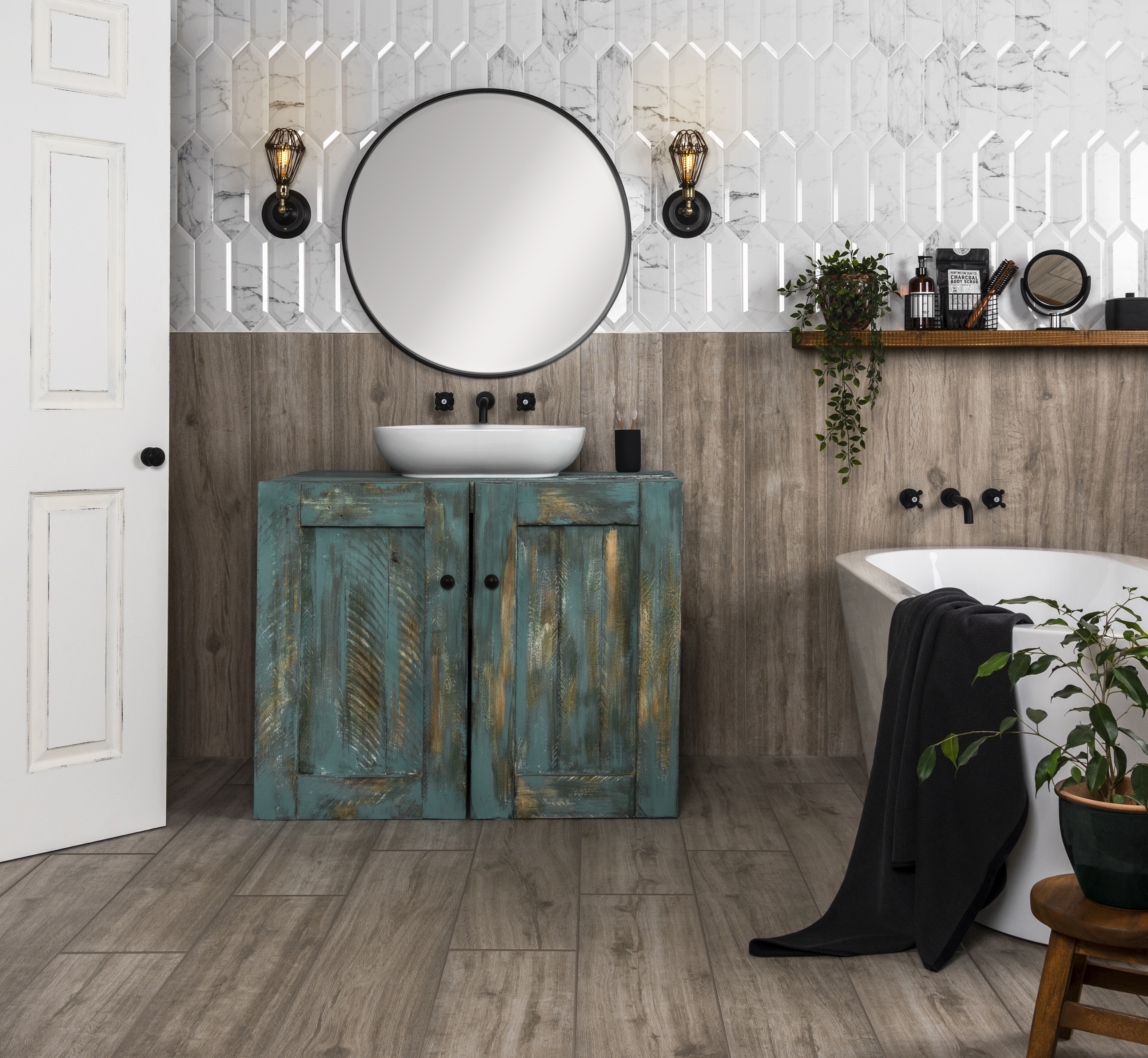 wood effect tiles in bathroom