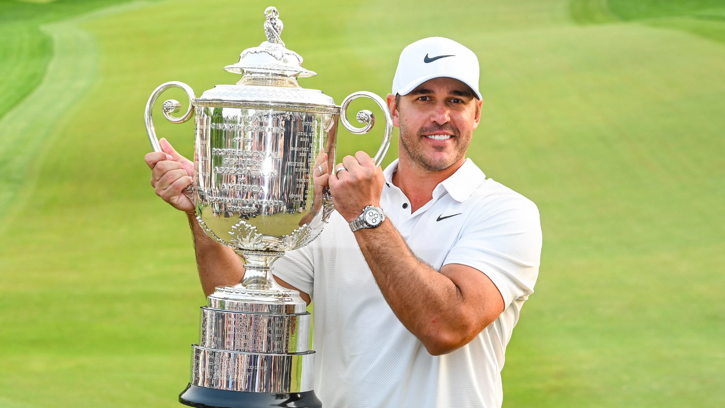 Brooks Koepka with the PGA Championship trophy