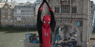 Spider-Man swinging in London in Spider-Man: Far From Home