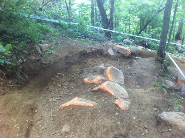 The difference between a downhill in your backyard riding area and a UCI World Cup is orange paint on some rocks.