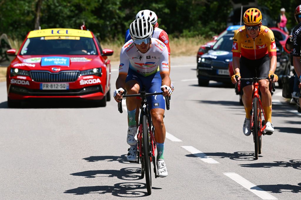 BRIVESCHARENSAC FRANCE JUNE 06 Alexis Vuillermoz of France and Team Total Energies competes in the breakaway during the 74th Criterium du Dauphine 2022 Stage 2 a 1698km stage from SaintPray to BrivesCharensac WorldTour Dauphin on June 06 2022 in BrivesCharensac France Photo by Dario BelingheriGetty Images
