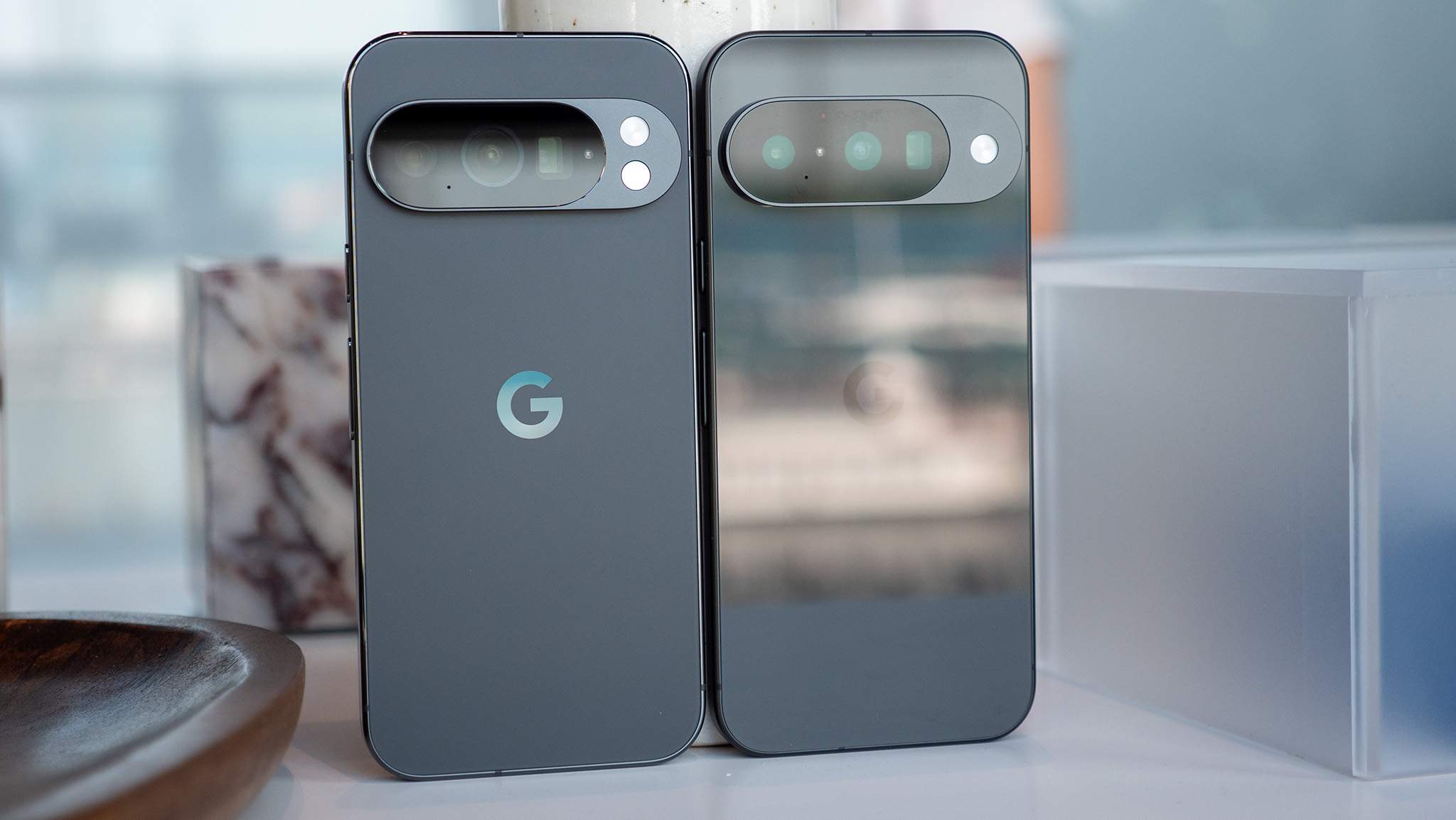 Comparing the obsidian colorsways of the Google Pixel 10 with the obsidian Google Pixel 10 Pro