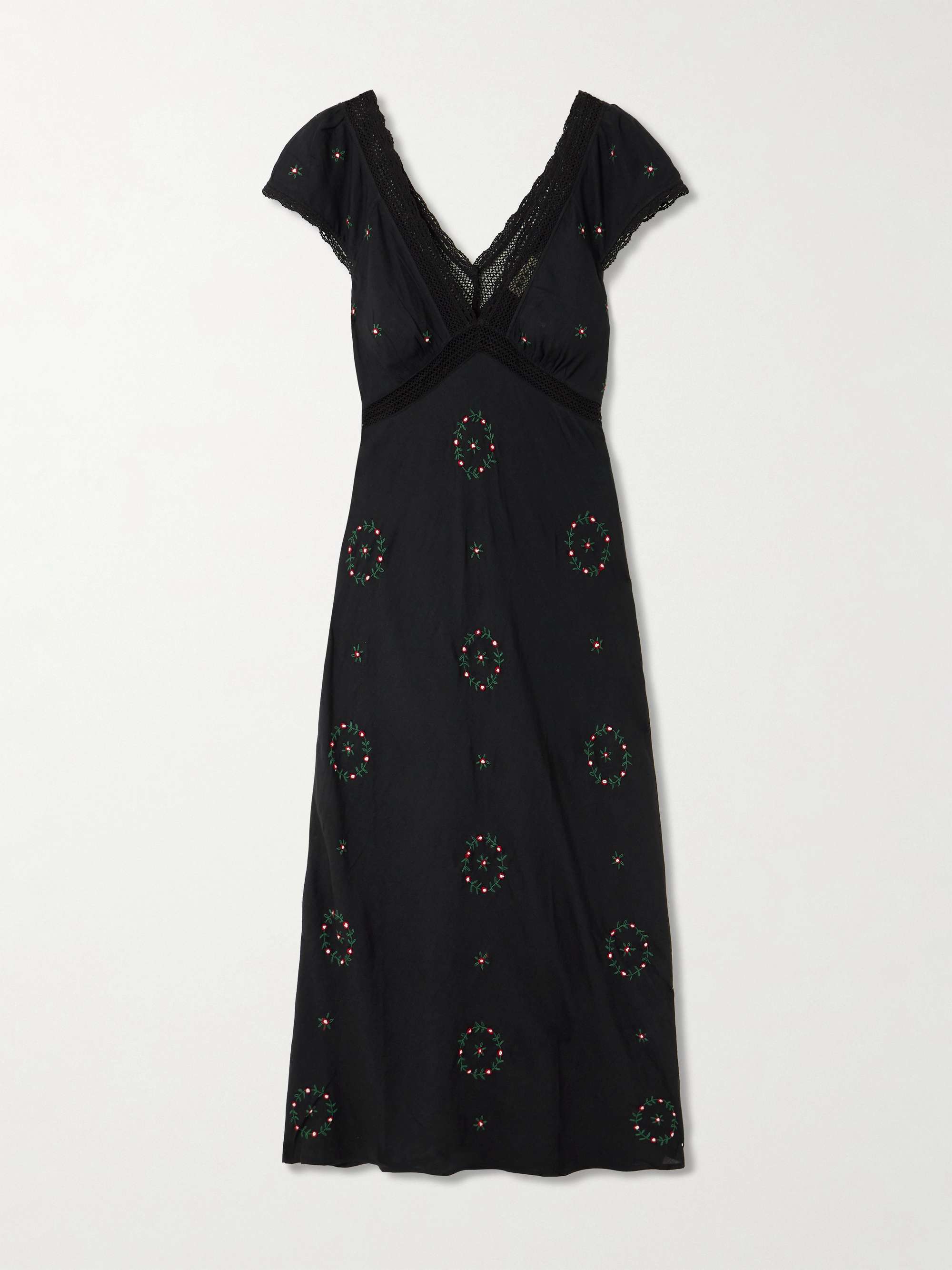 Iggy Lace-Trimmed Embroidered Voile Midi Dress