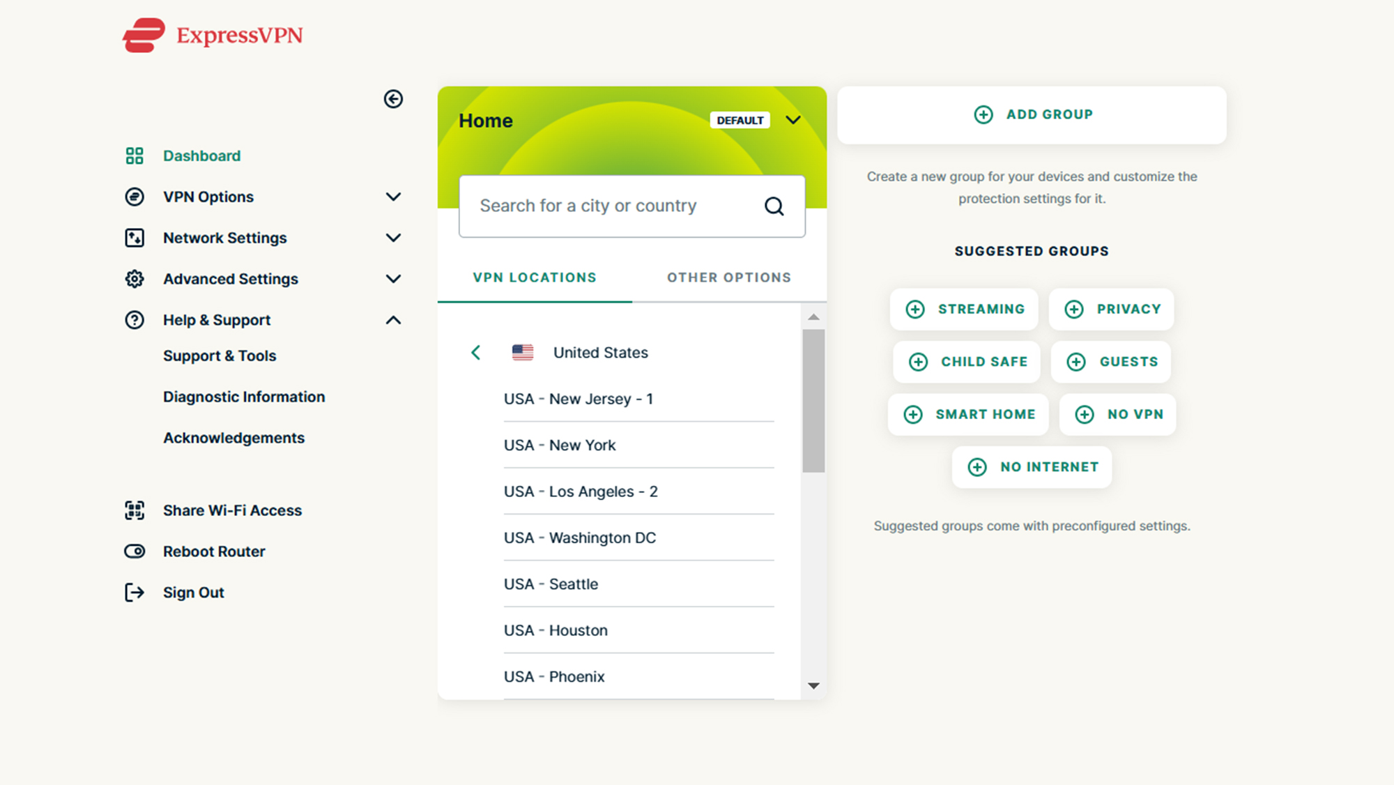 ExpressVPN Aircove app screen shot