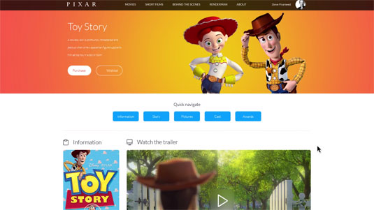 Your favourite Pixar films are brought to life on this bold, colourful site