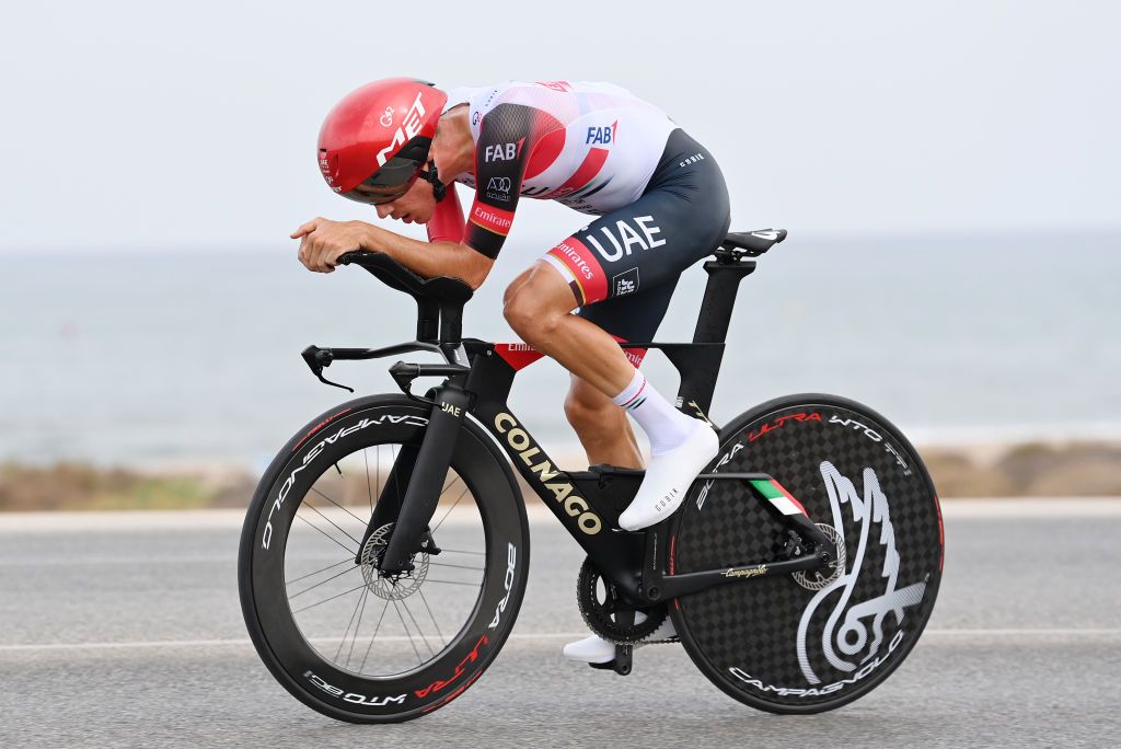 ALICANTE SPAIN AUGUST 30 Juan Ayuso Pesquera of Spain and UAE Team Emirates sprints during the 77th Tour of Spain 2022 Stage 10 a 309km individual time trial stage from Elche to Alicante LaVuelta22 WorldTour on August 30 2022 in Alicante Spain Photo by Justin SetterfieldGetty Images
