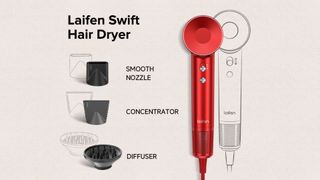 An inforgraphic showing the features of the Laifen Swift hair dryer