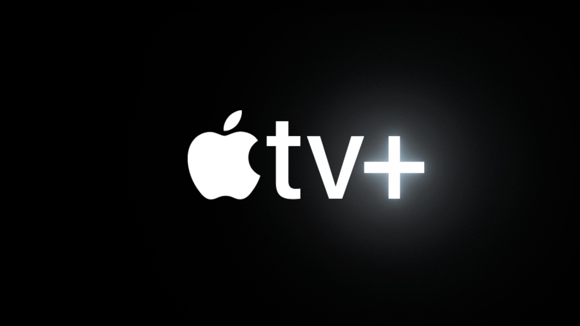 Tangkapan layar logo Apple TV Plus dengan latar belakang hitam.