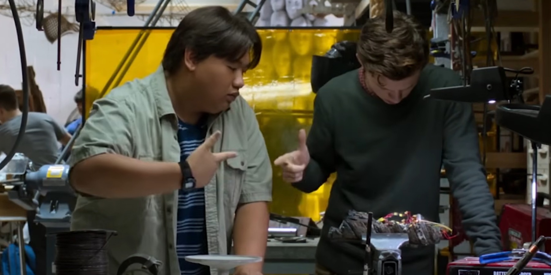 Ned and Peter doing the handshake in Spider-Man: Homecoming