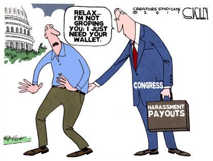 Political cartoon U.S. sexual harassment congress payouts