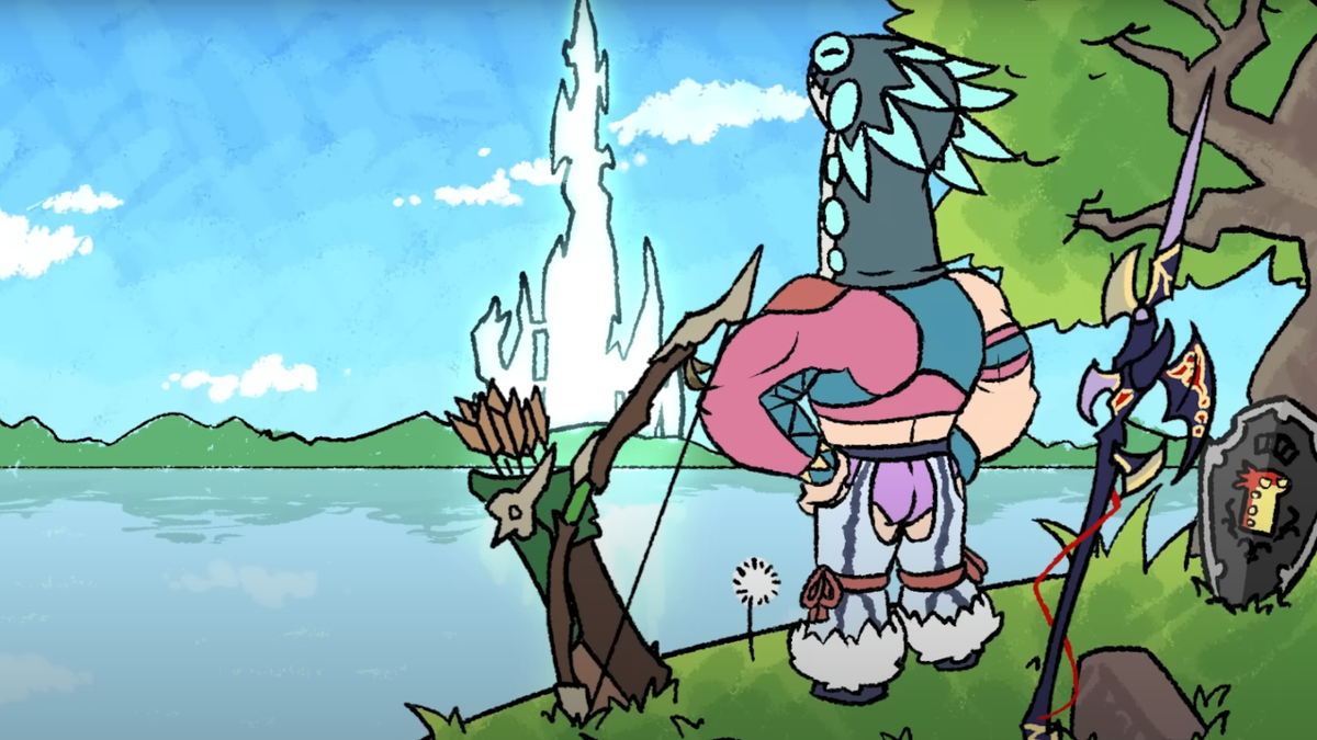 An image from JoCat&#039;s channel on YouTube, from his &quot;A Crap Guide to X&quot; series, which shows a character, JoCrap, looking over the crystal tower from a clifftop.