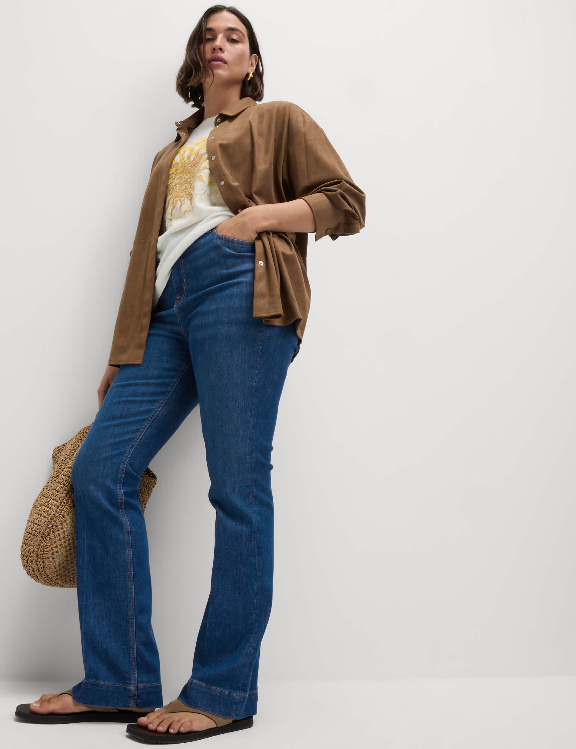 High Waisted Crease Front Slim Flare Jeans