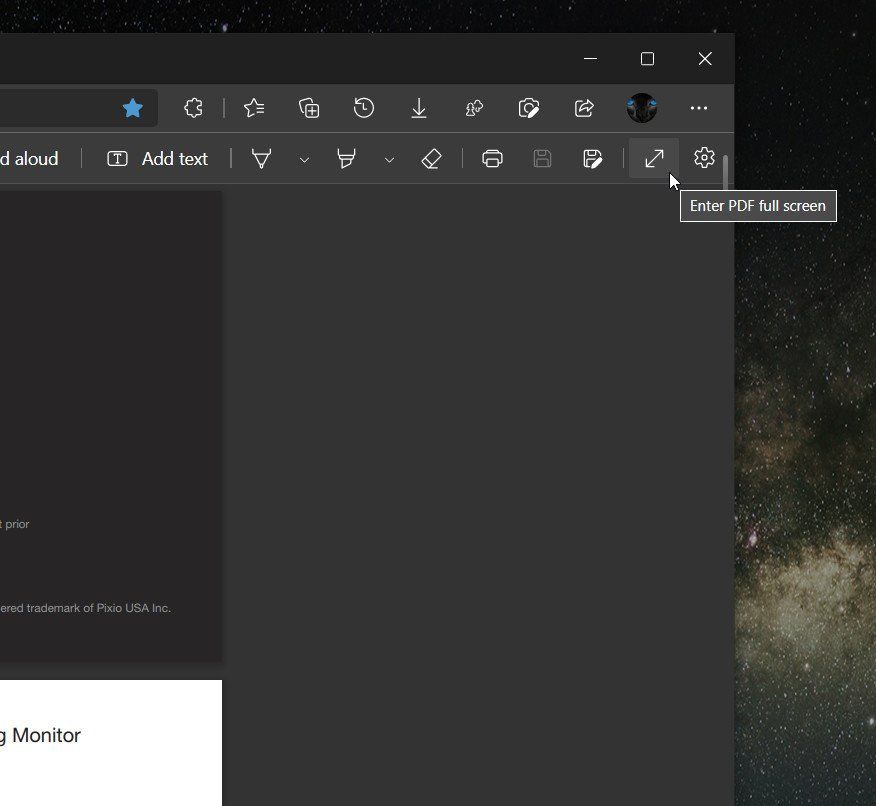 Edge PDF full screen mode