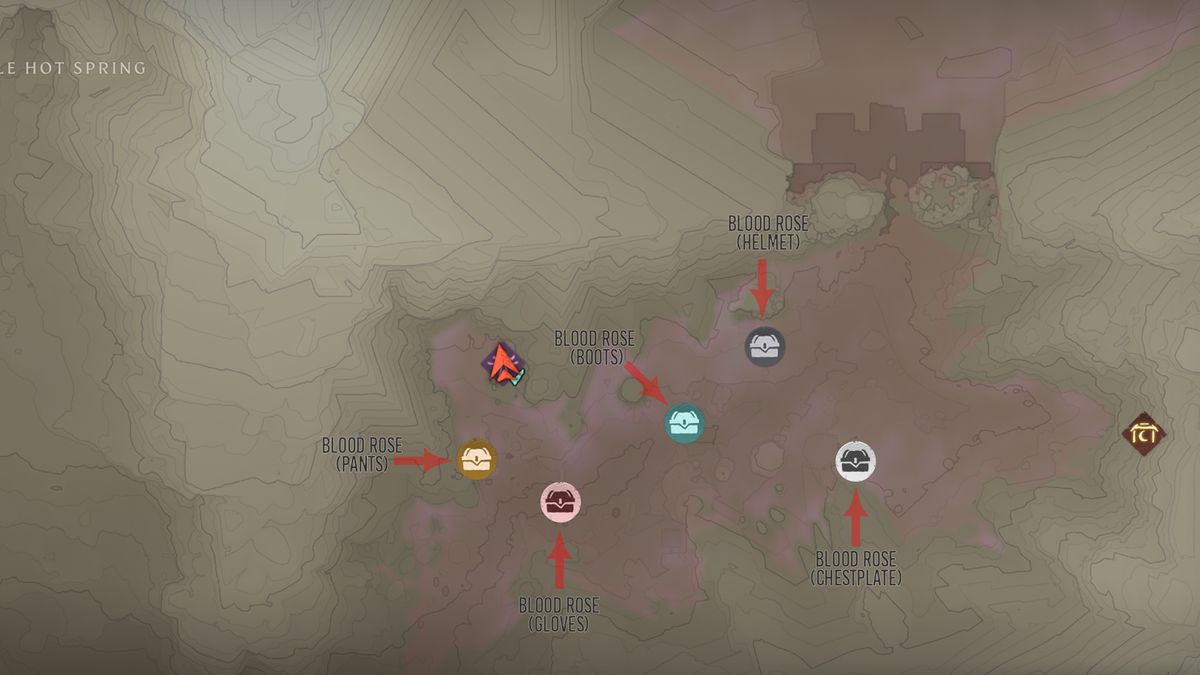 A map of where to find every Blood Rose set piece in Enshrouded