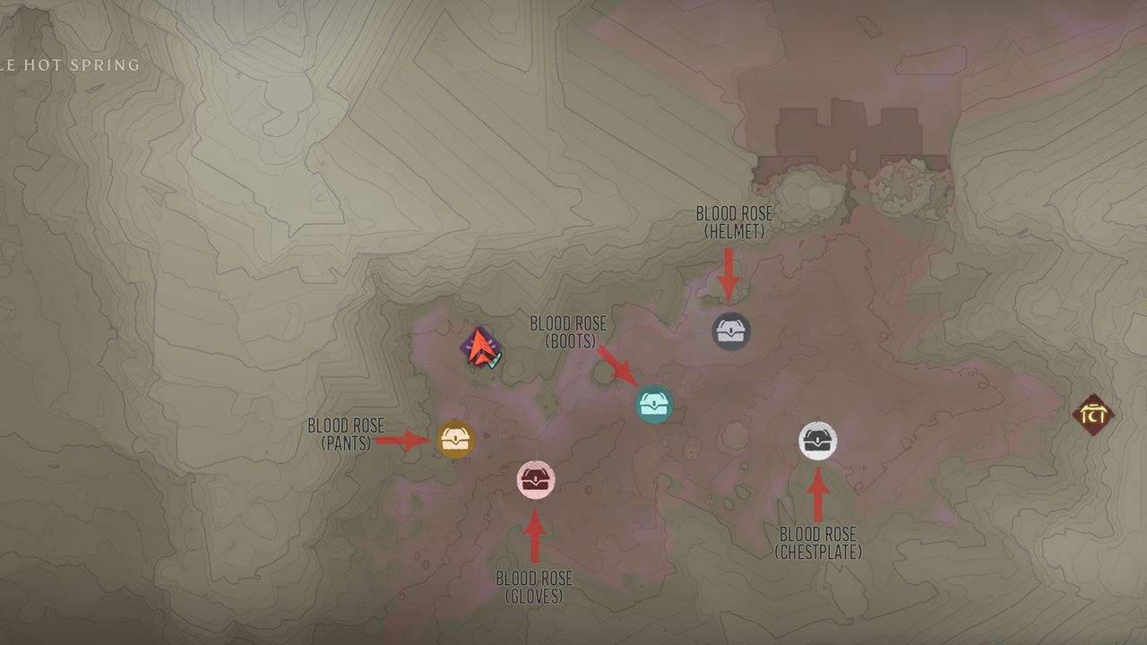 A map of where to find every Blood Rose set piece in Enshrouded