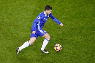 Eden Hazard in action for Chelsea against Tottenham in January 2017.