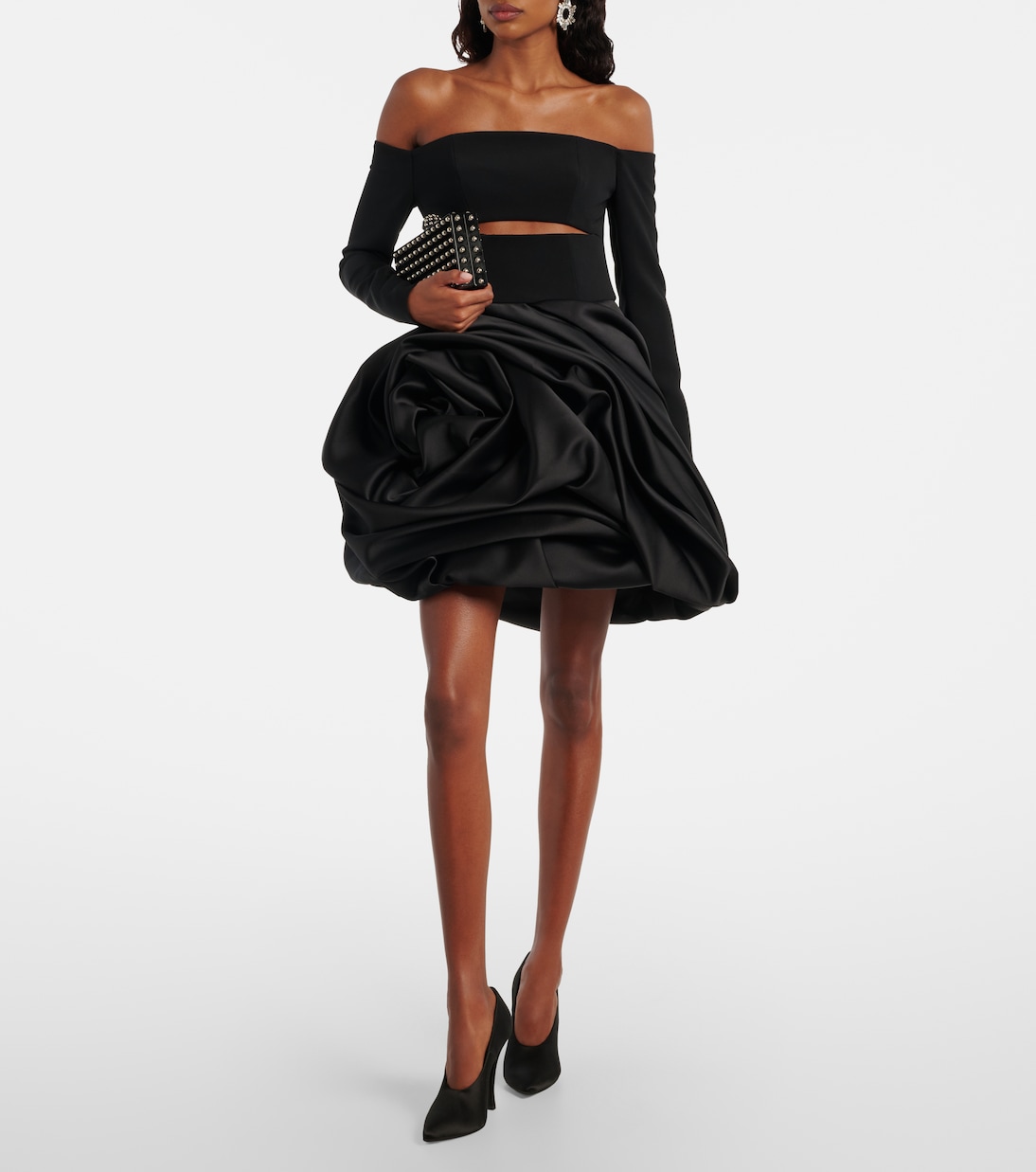 Draped Off-Shoulder Satin Minidress