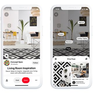 Two phones with Pinterest shopping on screens