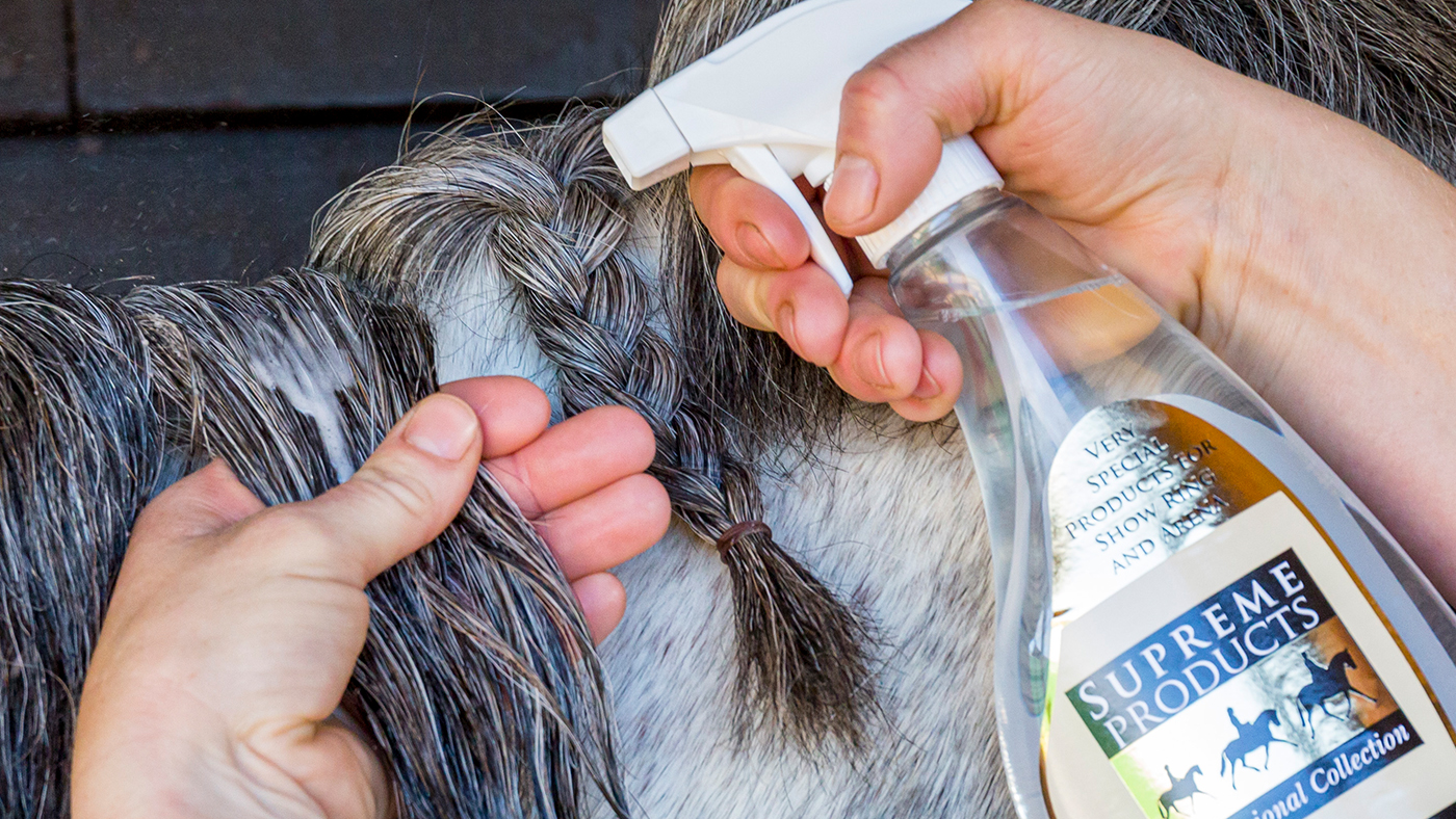 Close up of Supreme Products plaiting spray