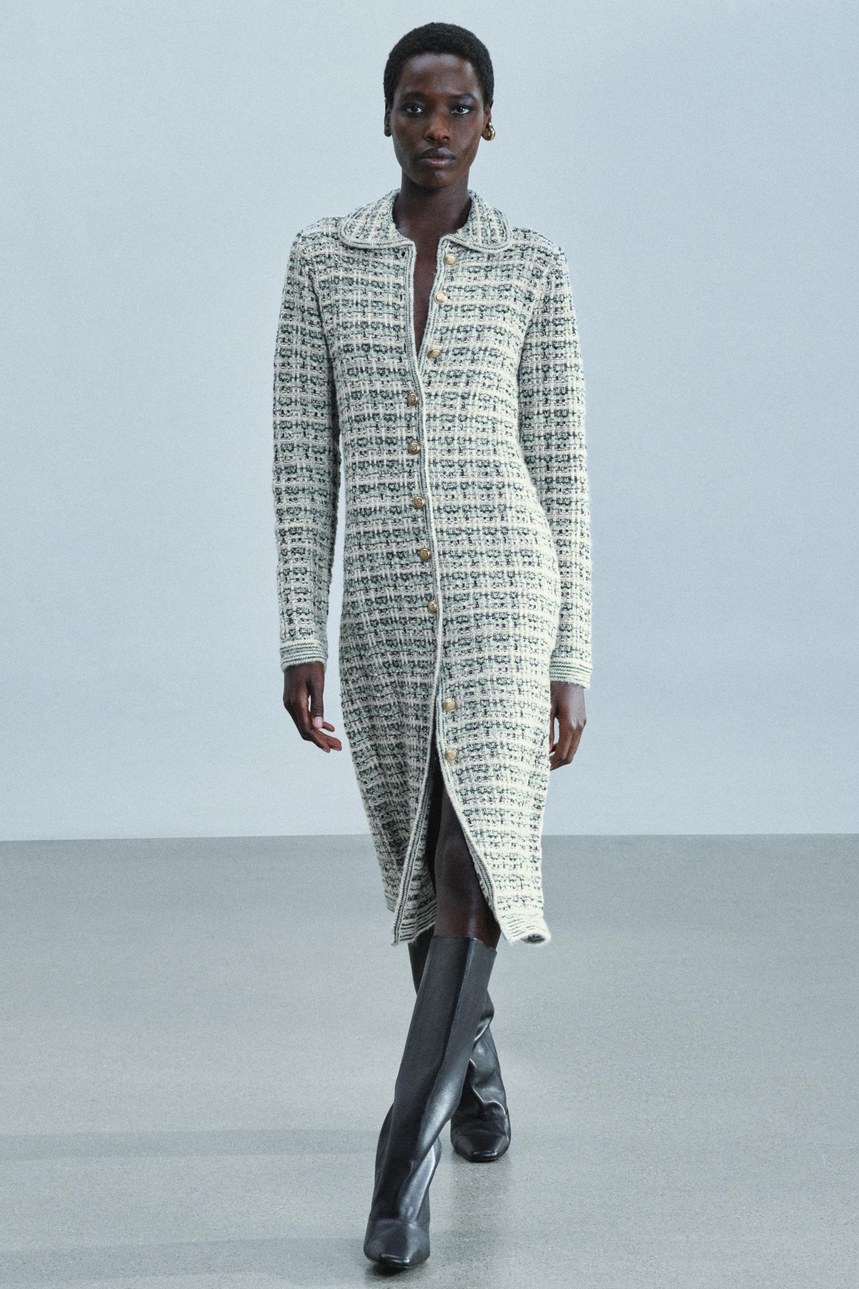 ZARA Metallic Yarn Structured Coat - Green - S