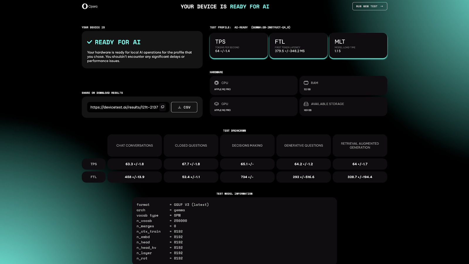 Opera AI Benchmark Result