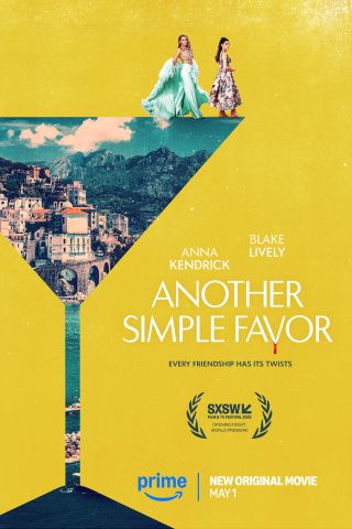 Blake Lively and Anna Kendrick walk across a martini glass on the poster for Another Simple Favor.