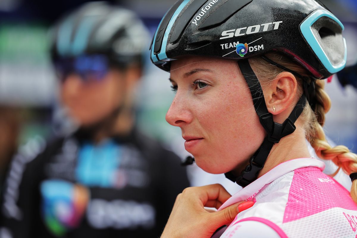 Picture by Alex Whitehead/SWpix.com - 08/06/2022 - Cycling - The Women&acirc;s Tour 2022 - Stage Three - Tewkesbury to Gloucester, England - Lorena Wiebes of Team DSM before the start of stage 3