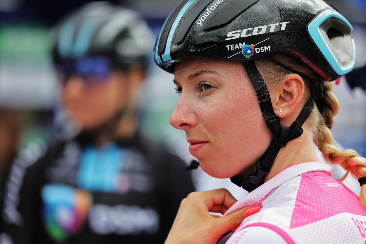 Picture by Alex Whitehead/SWpix.com - 08/06/2022 - Cycling - The Womenâ€™s Tour 2022 - Stage Three - Tewkesbury to Gloucester, England - Lorena Wiebes of Team DSM before the start of stage 3