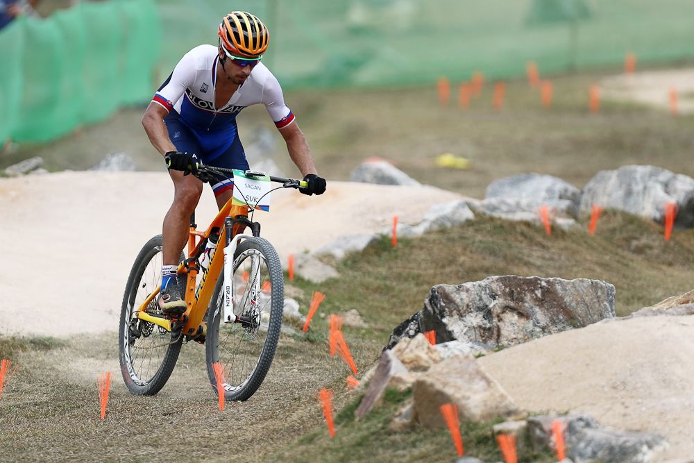 Peter Sagan practices on the MTB course of the Rio 2016 Olympic Games at the Mountain Bike Centre