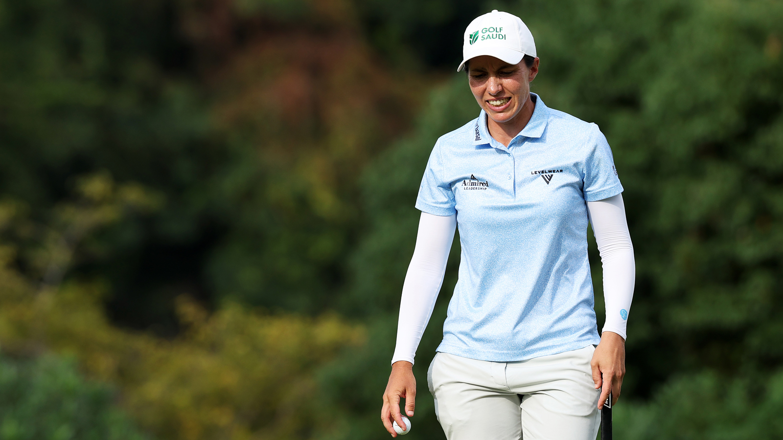 Carlota Ciganda reacts to a missed putt