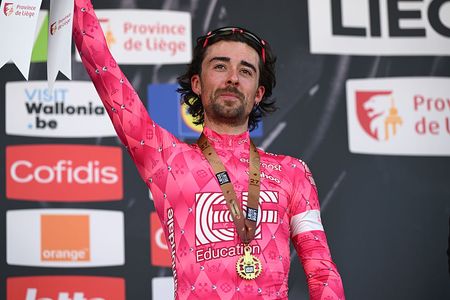 LIEGE BELGIUM APRIL 27 Ben Healy of Ireland and Team EF Education EasyPost on third place poses on the podium ceremony after the 111st Liege Bastogne Liege 2025 a 252km one day race from Liege to Liege UCIWT on April 27 2025 in Liege Belgium Photo by Dario BelingheriGetty Images