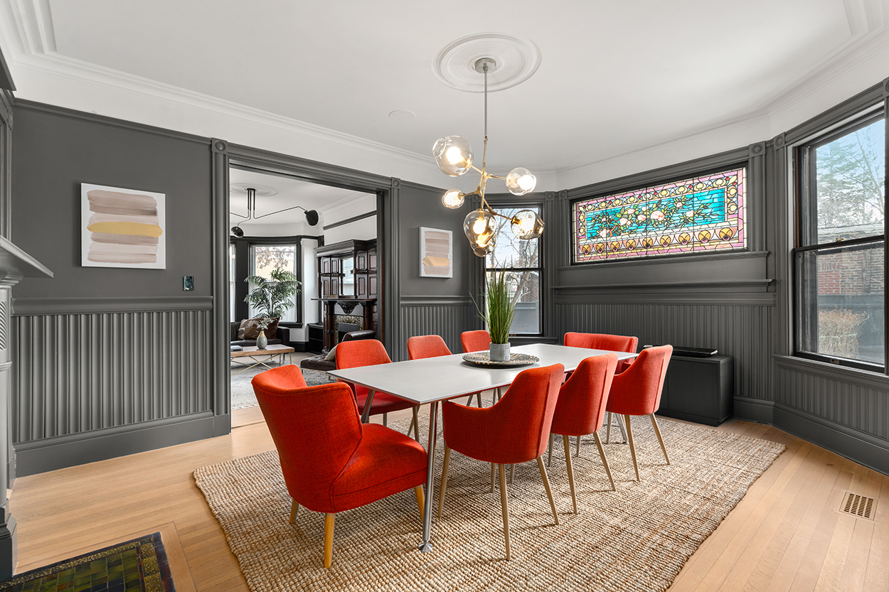 Dining room with stained glass window