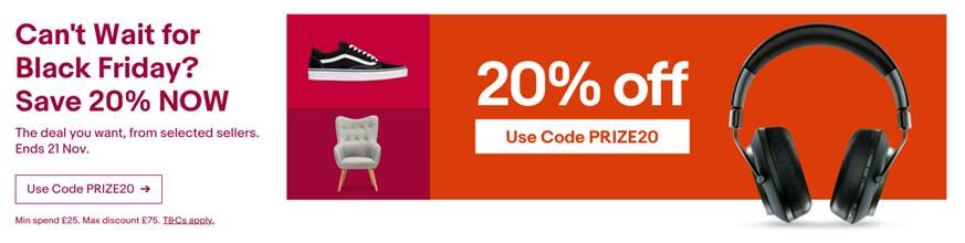 Ebay are offering 20% off some of their biggest brands - bag yourself a bargain
