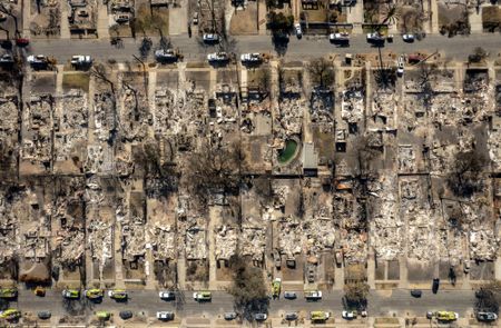 burned cars after 2025 los angeles fires seen from above