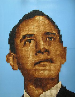 Maurice Bennett carefully toasted thousands of bread slices to create this stunning Barrack Obama portrait